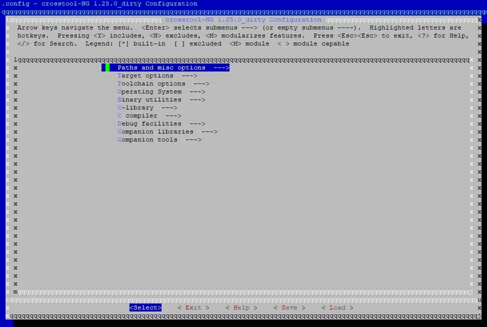 okno terminała menuconfig